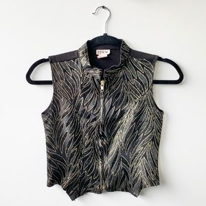 Vintage Zip Front Glitter Patterned Top